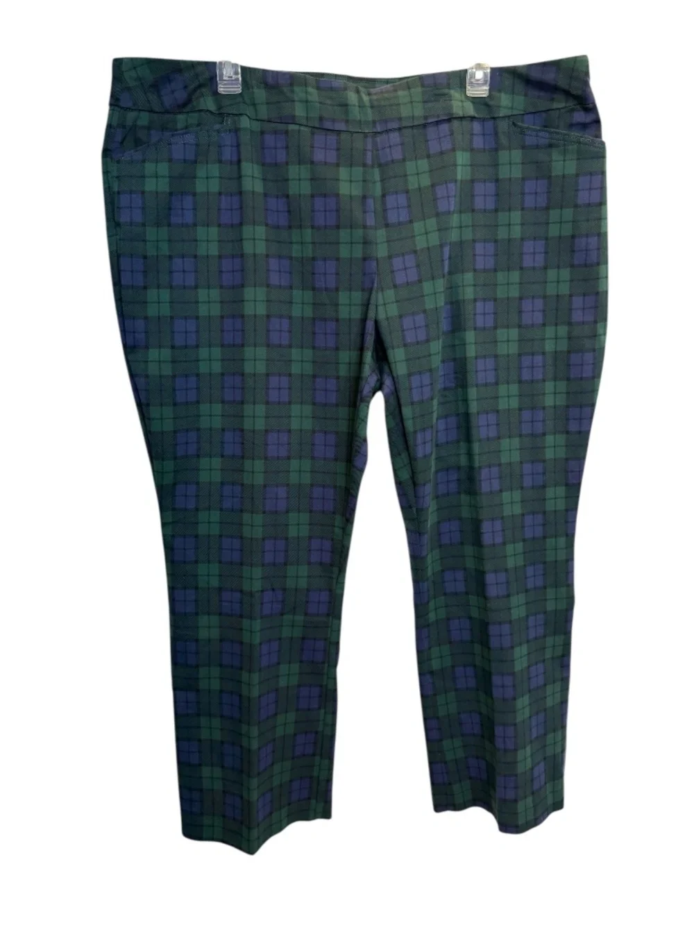 Croft & Barrow Green and Navy Plaid Knit Trousers  Womens Plus 28W